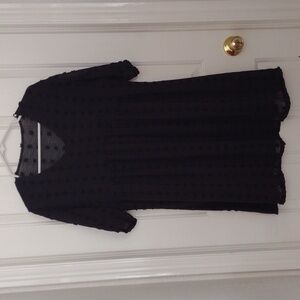 Black Textured Swim Suit Cover Up Dress Sheer